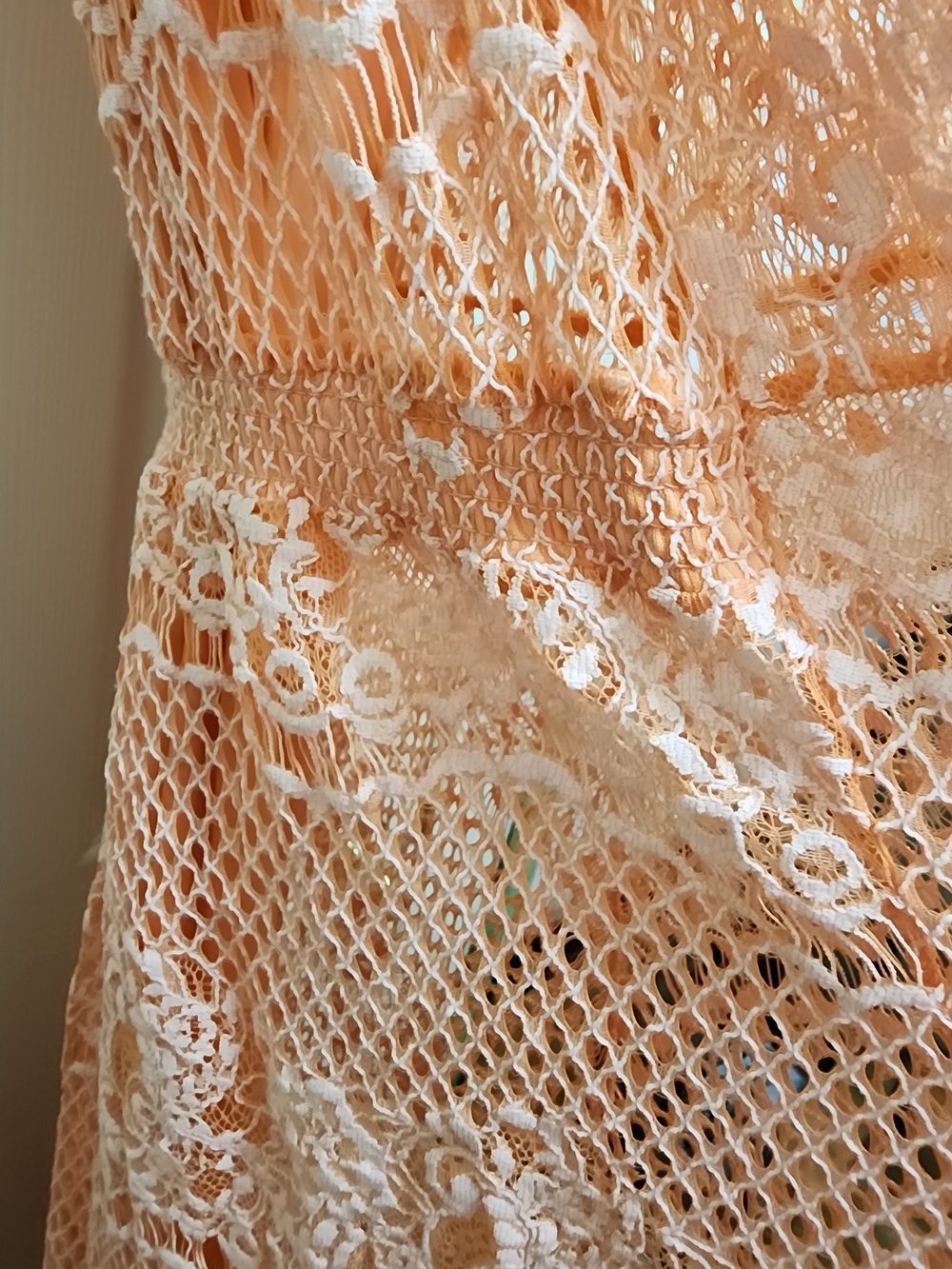 Reba Peach Lace Overlay Maxi Dress Size Medium Boho Sleeveless - Picture 12 of 12